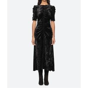 NEW SEA cailyn crushed velvet ruched midi dress in black